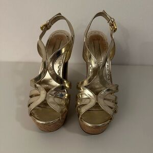 Prada Gold Platform Sandals with Strappy Design